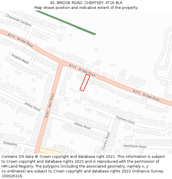 40, BRIDGE ROAD, CHERTSEY, KT16 8LA: Location map and indicative extent of plot