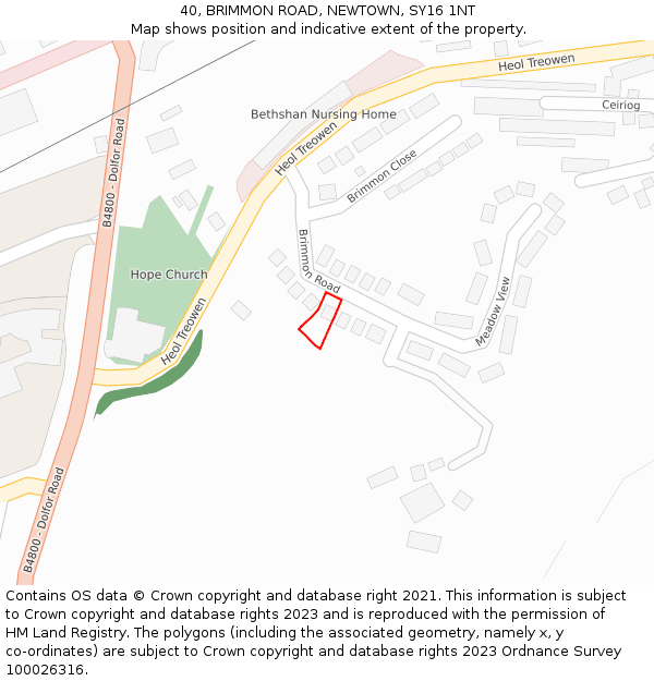 40, BRIMMON ROAD, NEWTOWN, SY16 1NT: Location map and indicative extent of plot