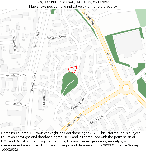 40, BRINKBURN GROVE, BANBURY, OX16 3WY: Location map and indicative extent of plot