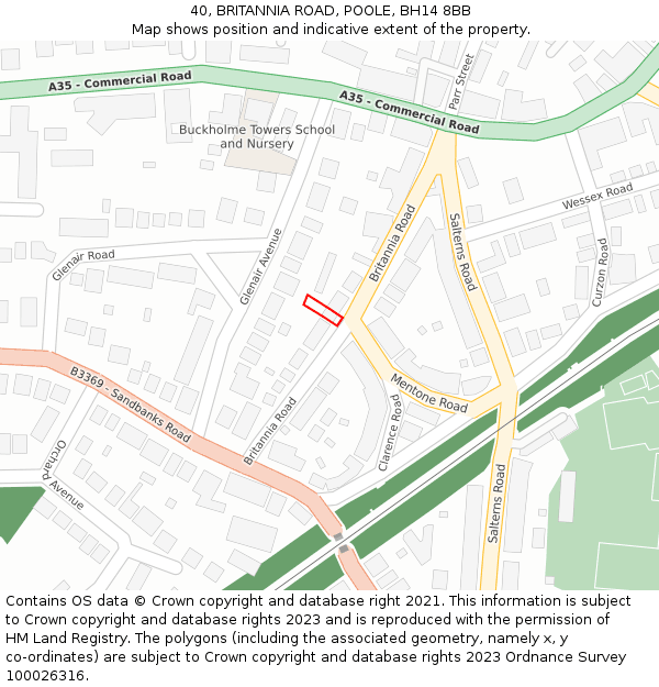 40, BRITANNIA ROAD, POOLE, BH14 8BB: Location map and indicative extent of plot