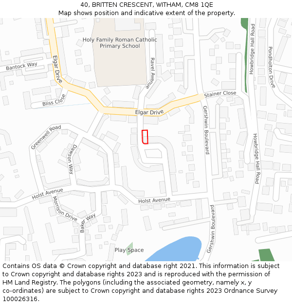 40, BRITTEN CRESCENT, WITHAM, CM8 1QE: Location map and indicative extent of plot