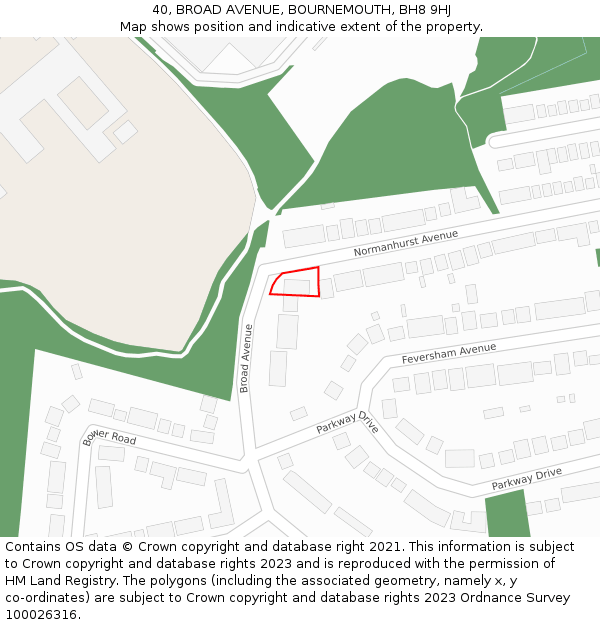 40, BROAD AVENUE, BOURNEMOUTH, BH8 9HJ: Location map and indicative extent of plot