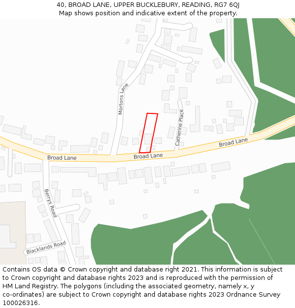 40, BROAD LANE, UPPER BUCKLEBURY, READING, RG7 6QJ: Location map and indicative extent of plot