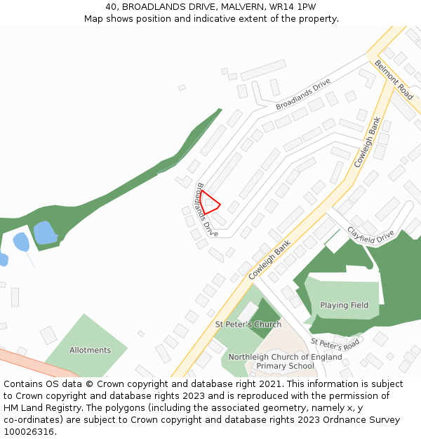 40, BROADLANDS DRIVE, MALVERN, WR14 1PW: Location map and indicative extent of plot