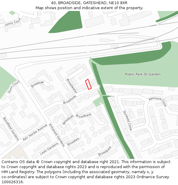 40, BROADSIDE, GATESHEAD, NE10 8XR: Location map and indicative extent of plot