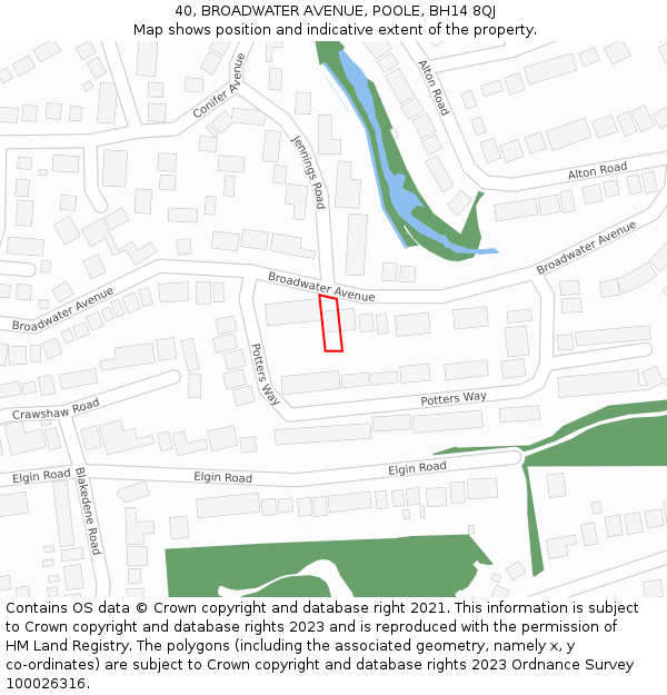 40, BROADWATER AVENUE, POOLE, BH14 8QJ: Location map and indicative extent of plot