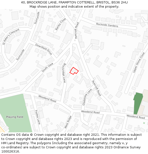 40, BROCKRIDGE LANE, FRAMPTON COTTERELL, BRISTOL, BS36 2HU: Location map and indicative extent of plot