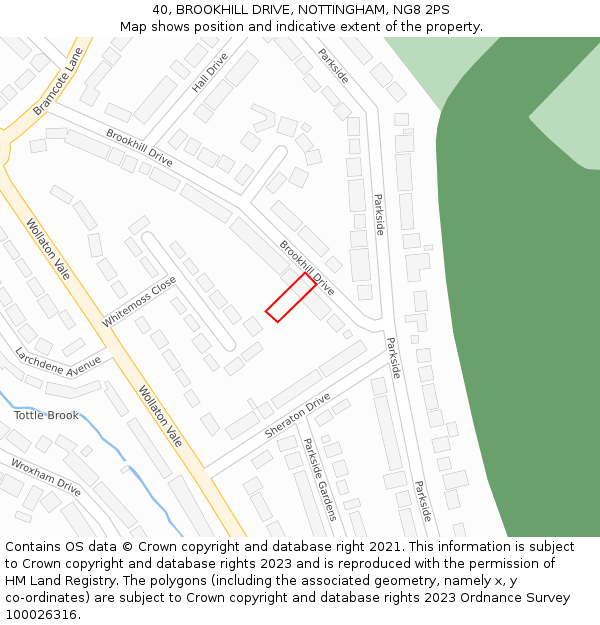 40, BROOKHILL DRIVE, NOTTINGHAM, NG8 2PS: Location map and indicative extent of plot