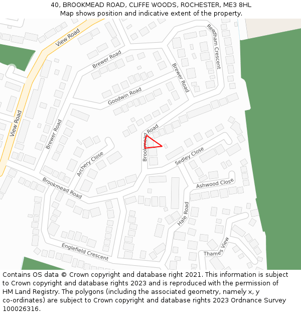 40, BROOKMEAD ROAD, CLIFFE WOODS, ROCHESTER, ME3 8HL: Location map and indicative extent of plot