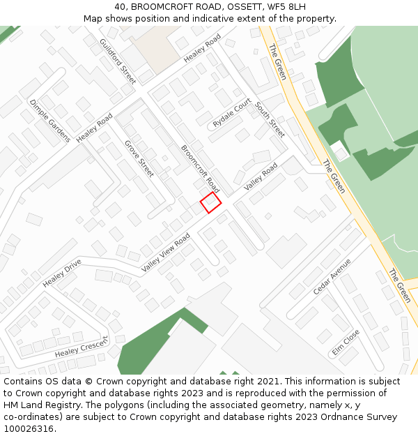 40, BROOMCROFT ROAD, OSSETT, WF5 8LH: Location map and indicative extent of plot