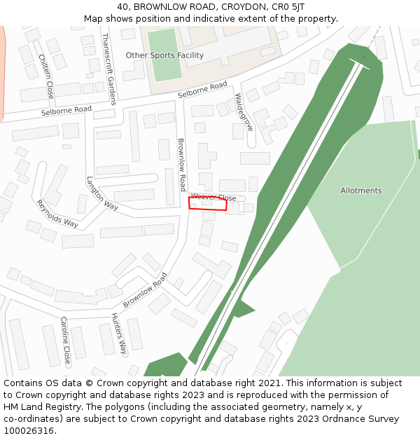 40, BROWNLOW ROAD, CROYDON, CR0 5JT: Location map and indicative extent of plot