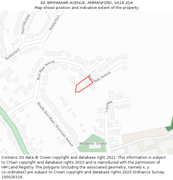 40, BRYNMAWR AVENUE, AMMANFORD, SA18 2DA: Location map and indicative extent of plot