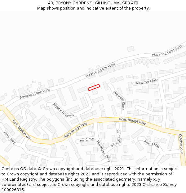 40, BRYONY GARDENS, GILLINGHAM, SP8 4TR: Location map and indicative extent of plot