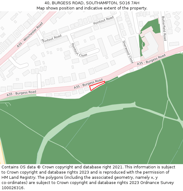 40, BURGESS ROAD, SOUTHAMPTON, SO16 7AH: Location map and indicative extent of plot