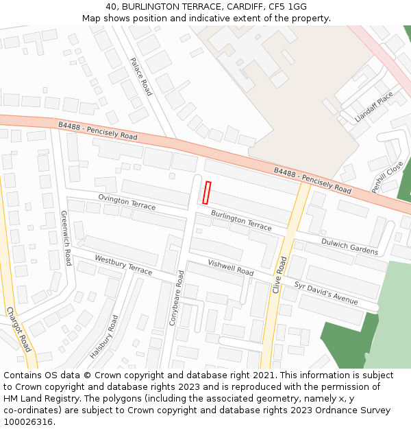 40, BURLINGTON TERRACE, CARDIFF, CF5 1GG: Location map and indicative extent of plot