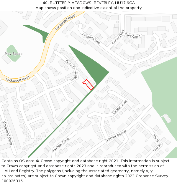 40, BUTTERFLY MEADOWS, BEVERLEY, HU17 9GA: Location map and indicative extent of plot