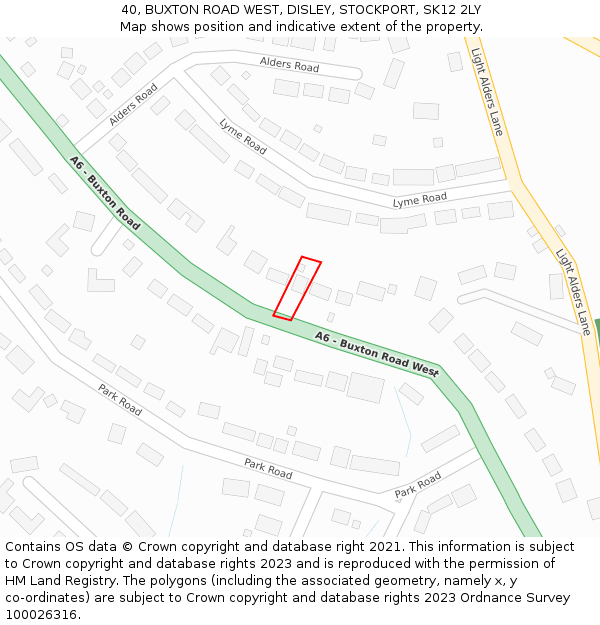 40, BUXTON ROAD WEST, DISLEY, STOCKPORT, SK12 2LY: Location map and indicative extent of plot