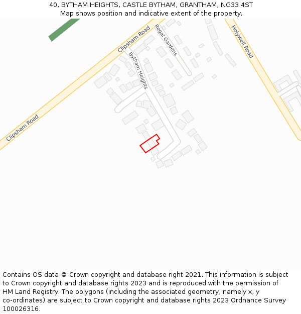 40, BYTHAM HEIGHTS, CASTLE BYTHAM, GRANTHAM, NG33 4ST: Location map and indicative extent of plot