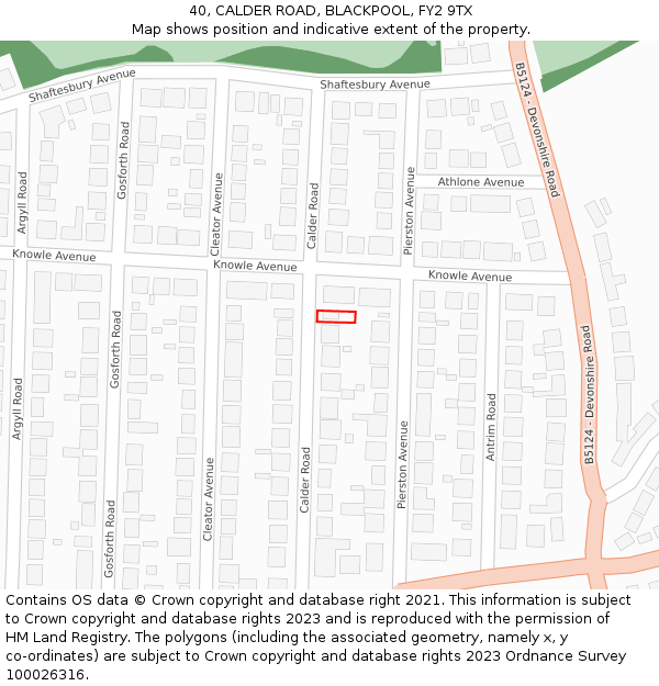 40, CALDER ROAD, BLACKPOOL, FY2 9TX: Location map and indicative extent of plot
