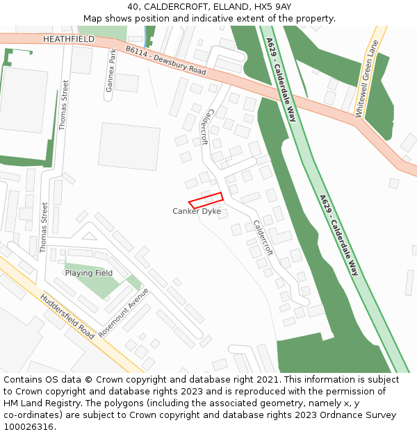 40, CALDERCROFT, ELLAND, HX5 9AY: Location map and indicative extent of plot