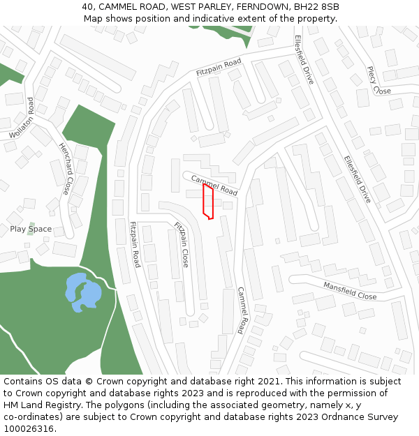 40, CAMMEL ROAD, WEST PARLEY, FERNDOWN, BH22 8SB: Location map and indicative extent of plot