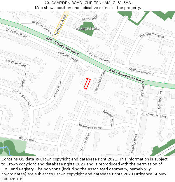 40, CAMPDEN ROAD, CHELTENHAM, GL51 6AA: Location map and indicative extent of plot