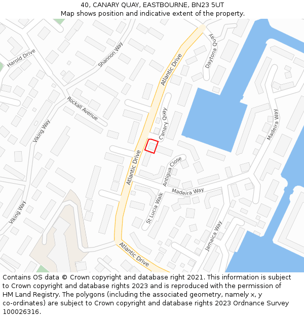 40, CANARY QUAY, EASTBOURNE, BN23 5UT: Location map and indicative extent of plot