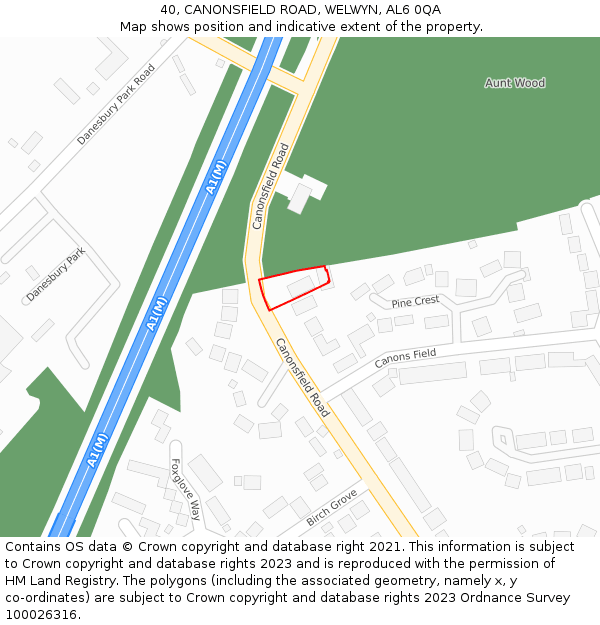 40, CANONSFIELD ROAD, WELWYN, AL6 0QA: Location map and indicative extent of plot