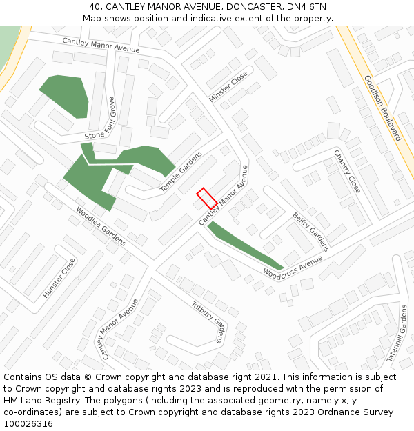 40, CANTLEY MANOR AVENUE, DONCASTER, DN4 6TN: Location map and indicative extent of plot