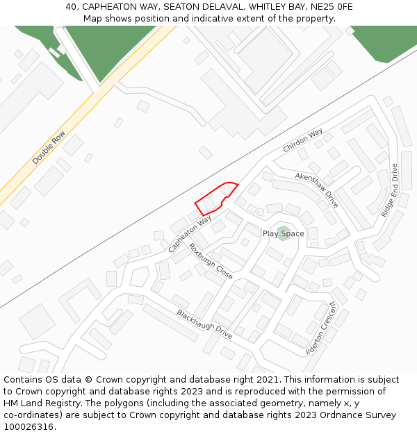 40, CAPHEATON WAY, SEATON DELAVAL, WHITLEY BAY, NE25 0FE: Location map and indicative extent of plot