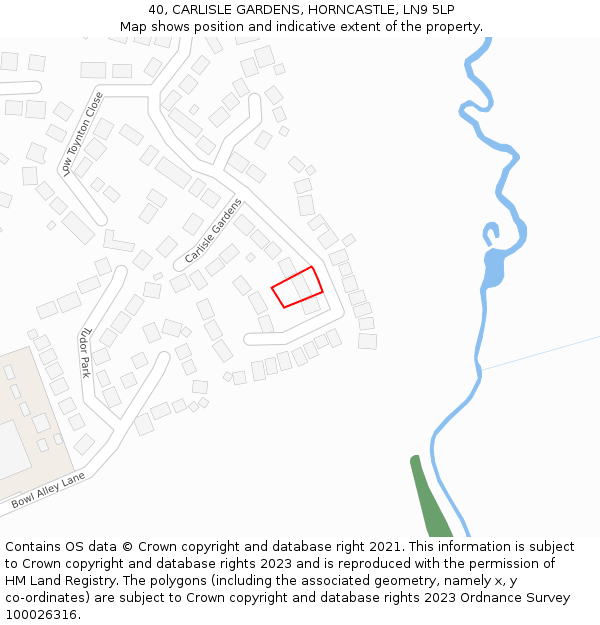 40, CARLISLE GARDENS, HORNCASTLE, LN9 5LP: Location map and indicative extent of plot