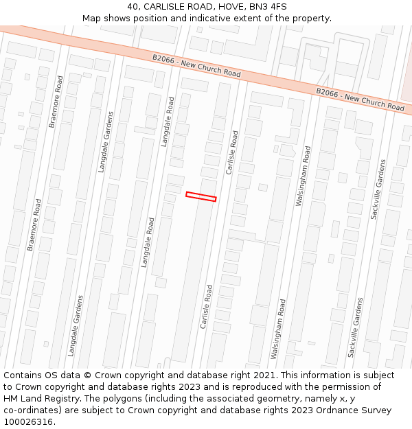 40, CARLISLE ROAD, HOVE, BN3 4FS: Location map and indicative extent of plot