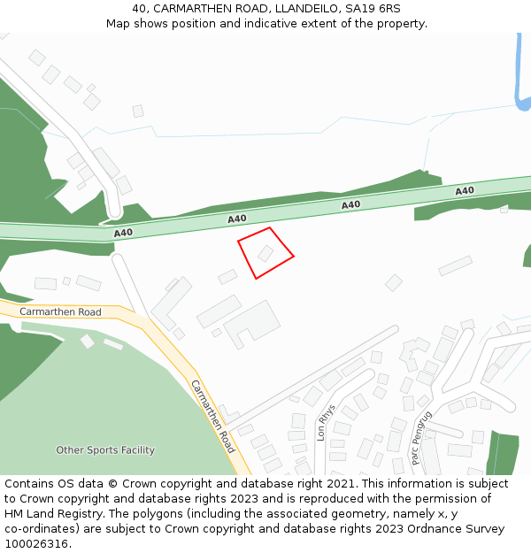 40, CARMARTHEN ROAD, LLANDEILO, SA19 6RS: Location map and indicative extent of plot
