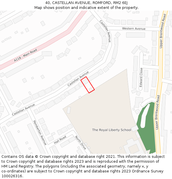 40, CASTELLAN AVENUE, ROMFORD, RM2 6EJ: Location map and indicative extent of plot