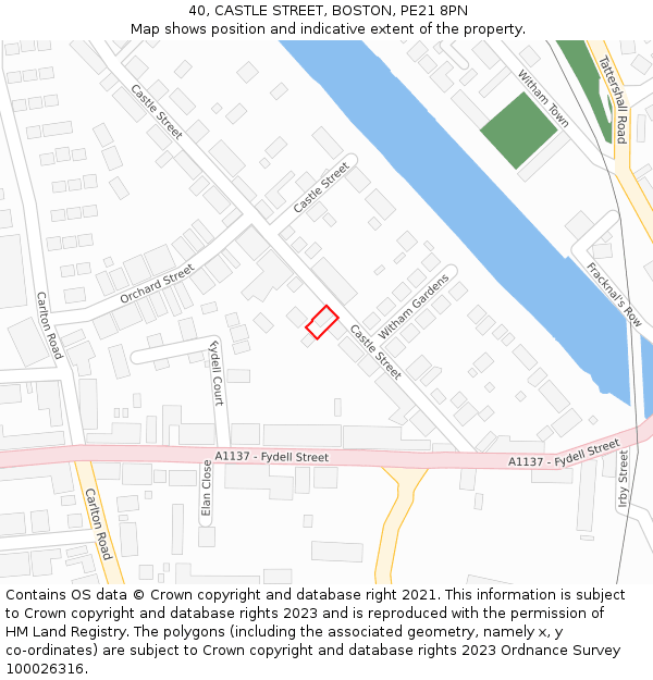 40, CASTLE STREET, BOSTON, PE21 8PN: Location map and indicative extent of plot