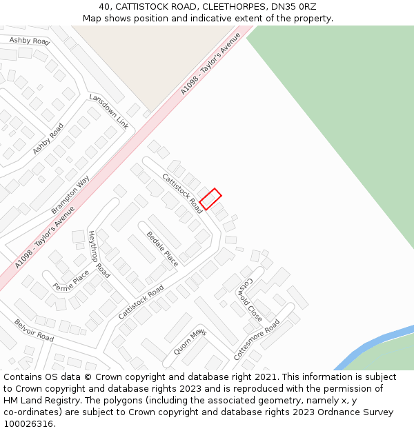 40, CATTISTOCK ROAD, CLEETHORPES, DN35 0RZ: Location map and indicative extent of plot