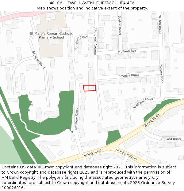 40, CAULDWELL AVENUE, IPSWICH, IP4 4EA: Location map and indicative extent of plot