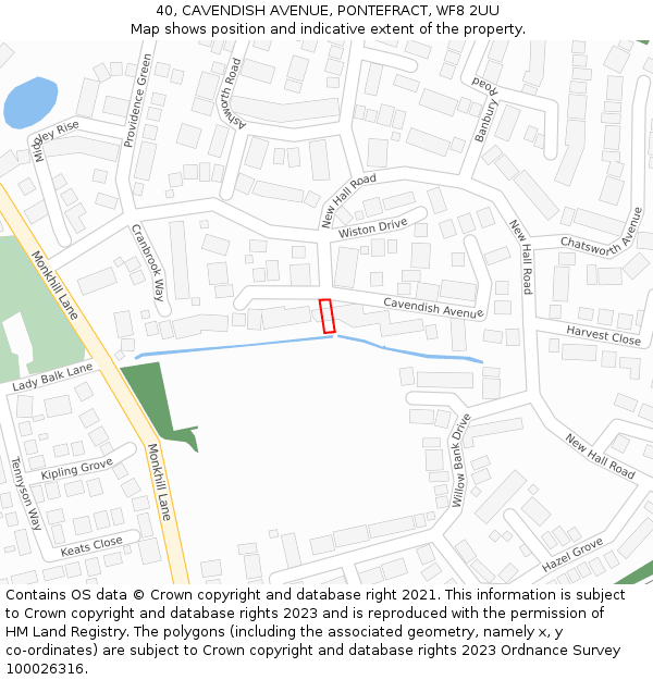 40, CAVENDISH AVENUE, PONTEFRACT, WF8 2UU: Location map and indicative extent of plot