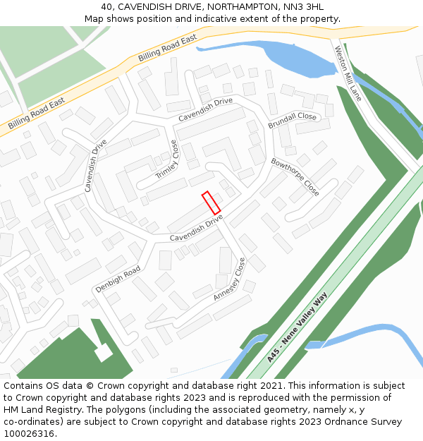 40, CAVENDISH DRIVE, NORTHAMPTON, NN3 3HL: Location map and indicative extent of plot