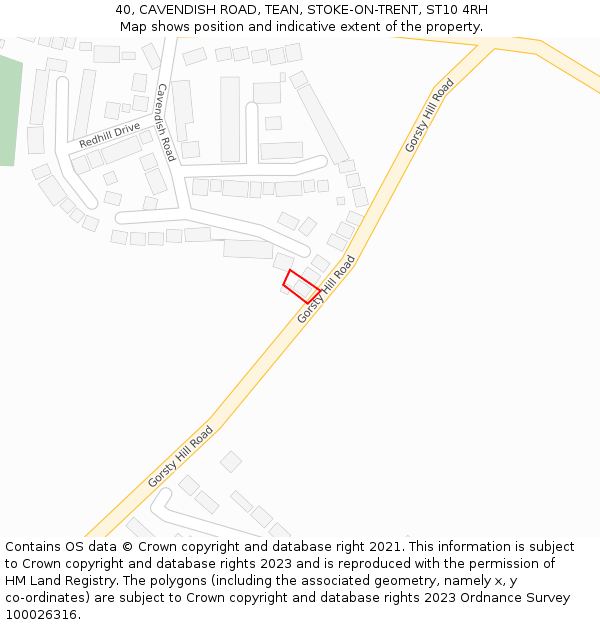 40, CAVENDISH ROAD, TEAN, STOKE-ON-TRENT, ST10 4RH: Location map and indicative extent of plot