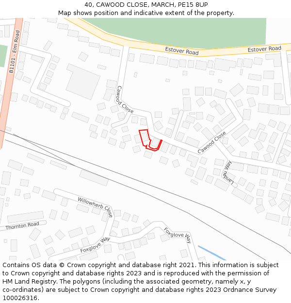 40, CAWOOD CLOSE, MARCH, PE15 8UP: Location map and indicative extent of plot