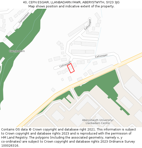 40, CEFN ESGAIR, LLANBADARN FAWR, ABERYSTWYTH, SY23 3JG: Location map and indicative extent of plot