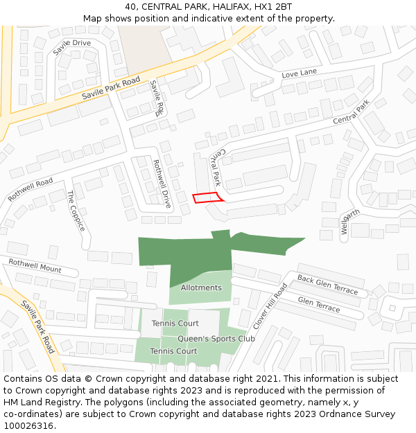 40, CENTRAL PARK, HALIFAX, HX1 2BT: Location map and indicative extent of plot