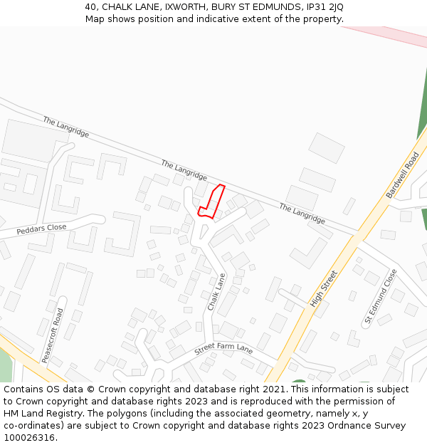 40, CHALK LANE, IXWORTH, BURY ST EDMUNDS, IP31 2JQ: Location map and indicative extent of plot