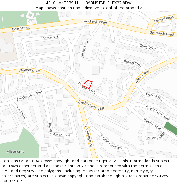 40, CHANTERS HILL, BARNSTAPLE, EX32 8DW: Location map and indicative extent of plot