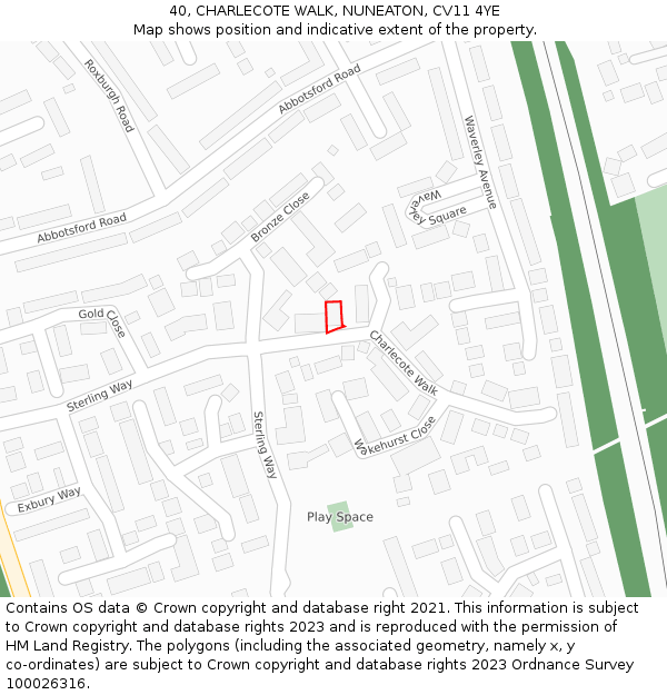 40, CHARLECOTE WALK, NUNEATON, CV11 4YE: Location map and indicative extent of plot