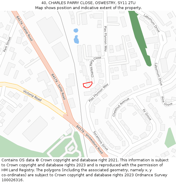 40, CHARLES PARRY CLOSE, OSWESTRY, SY11 2TU: Location map and indicative extent of plot