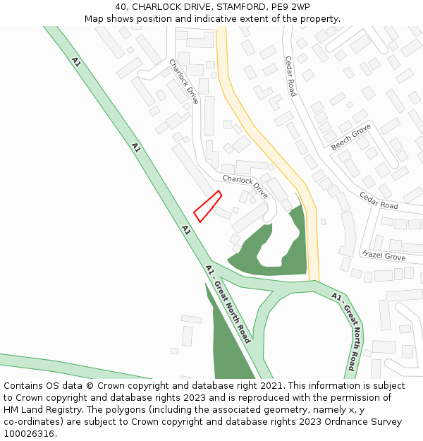 40, CHARLOCK DRIVE, STAMFORD, PE9 2WP: Location map and indicative extent of plot