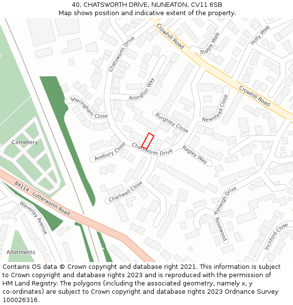 40, CHATSWORTH DRIVE, NUNEATON, CV11 6SB: Location map and indicative extent of plot