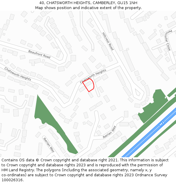 40, CHATSWORTH HEIGHTS, CAMBERLEY, GU15 1NH: Location map and indicative extent of plot